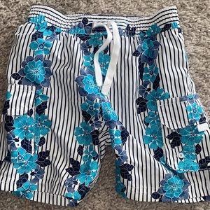 Baby boys Monsoon 3-6 months swimsuit swim trunks floral tropical blue white